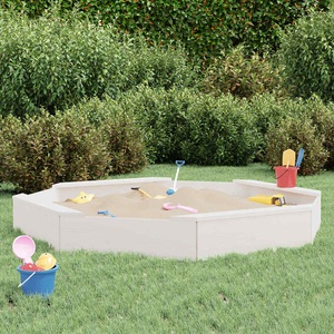 vidaXL, vidaXL Sandkasten mit Sitzen Weiß Achteck Massivholz Kiefer