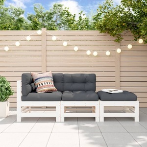 vidaXL, vidaXL 3-tlg. Garten-Lounge-Set Weiß Massivholz Kiefer, vidaXL 3-tlg. Garten-Lounge-Set Weiß Massivholz Kiefer