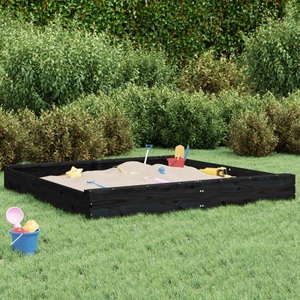 vidaXL, vidaXL Sandkasten mit Sitzen Schwarz Quadratisch Massivholz Kiefer