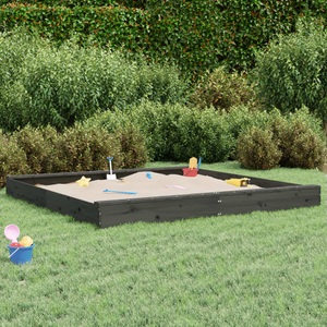 vidaXL, vidaXL Sandkasten mit Sitzen Grau Quadratisch Massivholz Kiefer