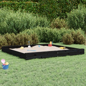 vidaXL, vidaXL Sandkasten mit Sitzen Schwarz Quadratisch Massivholz Kiefer