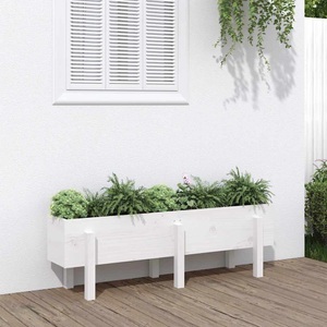 vidaXL, vidaXL Hochbeet Weiß 121x30x38 cm Massivholz Kiefer, vidaXL Hochbeet Weiß 121x30x38 cm Massivholz Kiefer