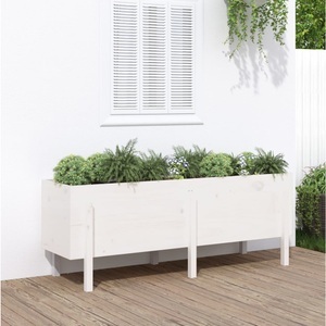 vidaXL, vidaXL Hochbeet Weiß 160x50x57 cm Massivholz Kiefer, vidaXL Hochbeet Weiß 160x50x57 cm Massivholz Kiefer