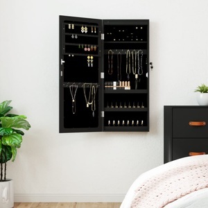 vidaXL, vidaXL Spiegel-Schmuckschrank mit LED-Beleuchtung Wandmontage Schwarz, vidaXL Spiegel-Schmuckschrank mit LED-Beleuchtung Wandmontage Schwarz
