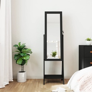 vidaXL, vidaXL Schmuckschrank mit Spiegel &LED-Beleuchtung Freistehend Schwarz, vidaXL Schmuckschrank mit Spiegel &LED-Beleuchtung Freistehend Schwarz