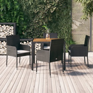 vidaXL, vidaXL 5-tlg. Garten-Essgruppe mit Kissen Schwarz Poly Rattan, 