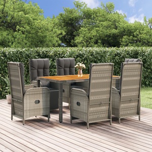 vidaXL, vidaXL 7-tlg. Garten-Essgruppe mit Kissen Grau Poly Rattan, 
