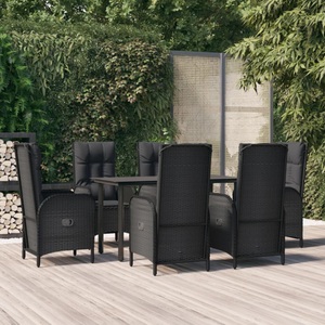 vidaXL, vidaXL 7-tlg. Garten-Essgruppe mit Kissen Schwarz Poly Rattan, 