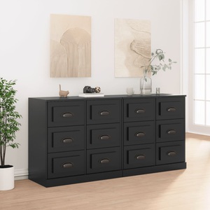 vidaXL, vidaXL Sideboards 2 Stk. Schwarz Holzwerkstoff