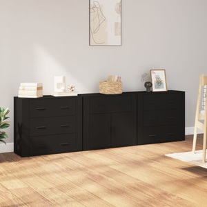 vidaXL, vidaXL Sideboards 3 Stk. Schwarz Holzwerkstoff