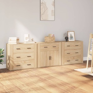 vidaXL, vidaXL Sideboards 3 Stk. Sonoma-Eiche Holzwerkstoff, vidaXL Sideboards 3 Stk. Sonoma-Eiche Holzwerkstoff