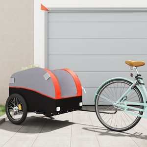 vidaXL, vidaXL Lastenanhänger für Fahrrad Schwarz und Orange 45 kg Eisen, vidaXL Fahrradanhänger Schwarz und Orange 45 kg Eisen