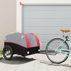vidaXL, vidaXL Lastenanhänger für Fahrrad Schwarz und Rot 45 kg Eisen, vidaXL Fahrradanhänger Schwarz und Rot 45 kg Eisen
