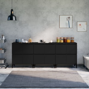 vidaXL, vidaXL Sideboards 3 Stk. Schwarz 60x35x70 cm Holzwerkstoff