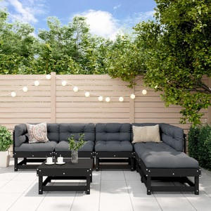 vidaXL, vidaXL 7-tlg. Garten-Lounge-Set Schwarz Massivholz Kiefer, 