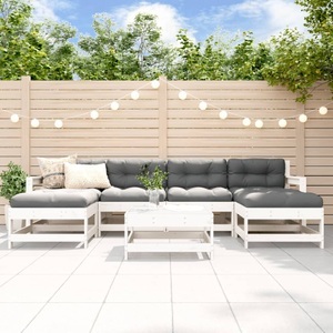vidaXL, vidaXL 7-tlg. Garten-Lounge-Set Weiß Massivholz Kiefer, vidaXL 7-tlg. Garten-Lounge-Set Weiß Massivholz Kiefer
