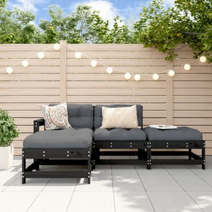 vidaXL, vidaXL 4-tlg. Garten-Lounge-Set Schwarz Massivholz Kiefer, 