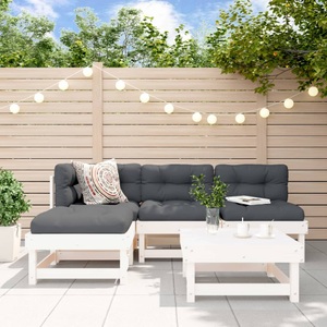 vidaXL, vidaXL 5-tlg. Garten-Lounge-Set Weiß Massivholz Kiefer, vidaXL 5-tlg. Garten-Lounge-Set Weiß Massivholz Kiefer