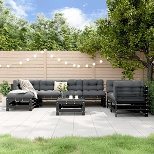 vidaXL, vidaXL 8-tlg. Garten-Lounge-Set Schwarz Massivholz Kiefer, 