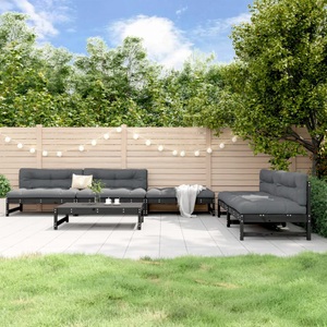 vidaXL, vidaXL 6-tlg. Garten-Lounge-Set Schwarz Massivholz Kiefer, vidaXL 6-tlg. Garten-Lounge-Set Schwarz Massivholz Kiefer