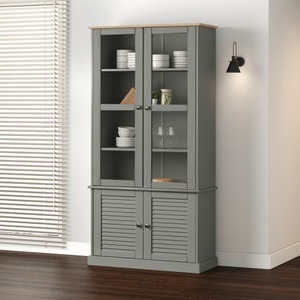 vidaXL, vidaXL Vitrine VIGO Grau 85x35x170 cm Massivholz Kiefer, vidaXL Vitrine VIGO Grau 85x35x170 cm Massivholz Kiefer