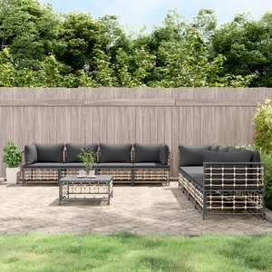 vidaXL, vidaXL 9-tlg. Garten-Lounge-Set mit Kissen Anthrazit Poly Rattan