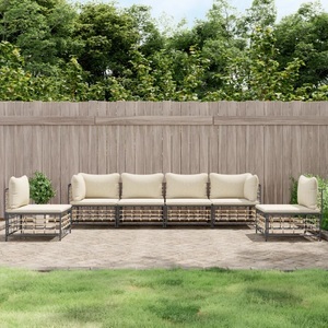 vidaXL, vidaXL 6-tlg. Garten-Lounge-Set mit Kissen Anthrazit Poly Rattan