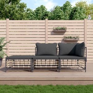 vidaXL, vidaXL 3-tlg. Garten-Lounge-Set mit Kissen Anthrazit Poly Rattan