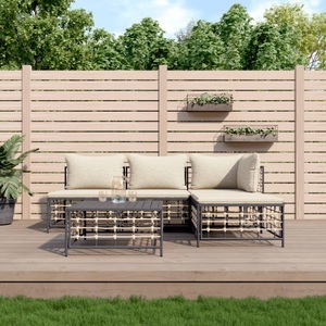 vidaXL, vidaXL 5-tlg. Garten-Lounge-Set mit Kissen Anthrazit Poly Rattan