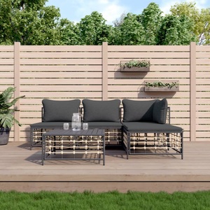 vidaXL, vidaXL 5-tlg. Garten-Lounge-Set mit Kissen Anthrazit Poly Rattan