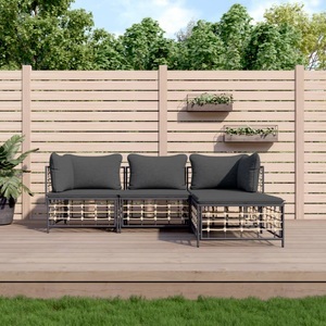 vidaXL, vidaXL 4-tlg. Garten-Lounge-Set mit Kissen Anthrazit Poly Rattan, vidaXL 4-tlg. Garten-Lounge-Set mit Kissen Anthrazit Poly Rattan