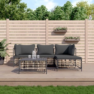 vidaXL, vidaXL 4-tlg. Garten-Lounge-Set mit Kissen Anthrazit Poly Rattan