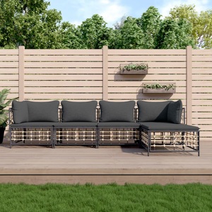 vidaXL, vidaXL 5-tlg. Garten-Lounge-Set mit Kissen Anthrazit Poly Rattan