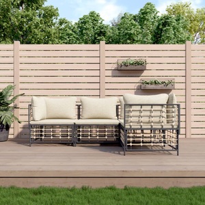 vidaXL, vidaXL 4-tlg. Garten-Lounge-Set mit Kissen Anthrazit Poly Rattan