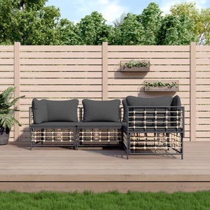 vidaXL, vidaXL 4-tlg. Garten-Lounge-Set mit Kissen Anthrazit Poly Rattan, vidaXL 4-tlg. Garten-Lounge-Set mit Kissen Anthrazit Poly Rattan