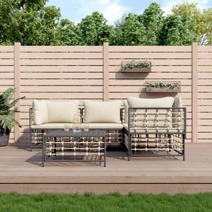 vidaXL, vidaXL 5-tlg. Garten-Lounge-Set mit Kissen Anthrazit Poly Rattan