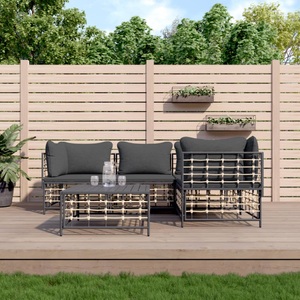 vidaXL, vidaXL 5-tlg. Garten-Lounge-Set mit Kissen Anthrazit Poly Rattan, vidaXL 5-tlg. Garten-Lounge-Set mit Kissen Anthrazit Poly Rattan