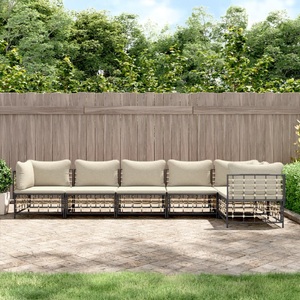 vidaXL, vidaXL 6-tlg. Garten-Lounge-Set mit Kissen Anthrazit Poly Rattan