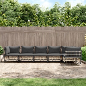 vidaXL, vidaXL 6-tlg. Garten-Lounge-Set mit Kissen Anthrazit Poly Rattan