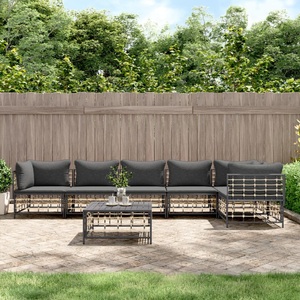 vidaXL, vidaXL 7-tlg. Garten-Lounge-Set mit Kissen Anthrazit Poly Rattan