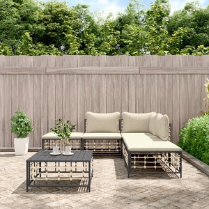 vidaXL, vidaXL 6-tlg. Garten-Lounge-Set mit Kissen Anthrazit Poly Rattan