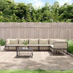 vidaXL, vidaXL 8-tlg. Garten-Lounge-Set mit Kissen Anthrazit Poly Rattan