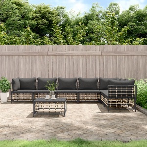 vidaXL, vidaXL 8-tlg. Garten-Lounge-Set mit Kissen Anthrazit Poly Rattan