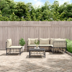 vidaXL, vidaXL 6-tlg. Garten-Lounge-Set mit Kissen Anthrazit Poly Rattan
