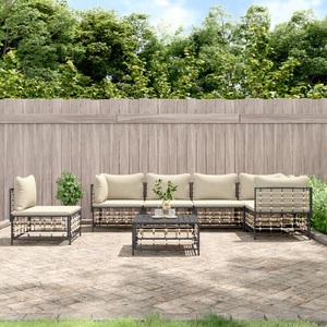 vidaXL, vidaXL 7-tlg. Garten-Lounge-Set mit Kissen Anthrazit Poly Rattan