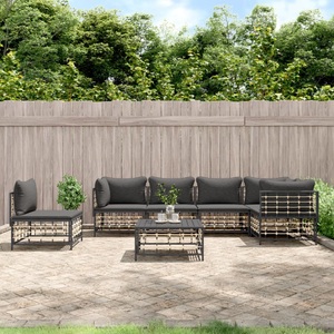 vidaXL, vidaXL 7-tlg. Garten-Lounge-Set mit Kissen Anthrazit Poly Rattan