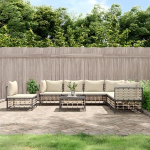 vidaXL, vidaXL 8-tlg. Garten-Lounge-Set mit Kissen Anthrazit Poly Rattan