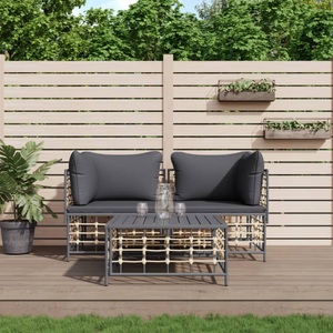 vidaXL, vidaXL 3-tlg. Garten-Lounge-Set mit Kissen Anthrazit Poly Rattan