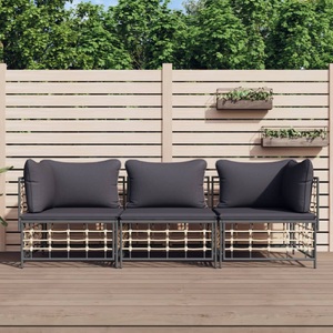 vidaXL, vidaXL 3-tlg. Garten-Lounge-Set mit Kissen Anthrazit Poly Rattan