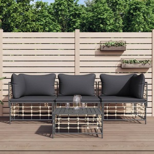 vidaXL, vidaXL 4-tlg. Garten-Lounge-Set mit Kissen Anthrazit Poly Rattan
